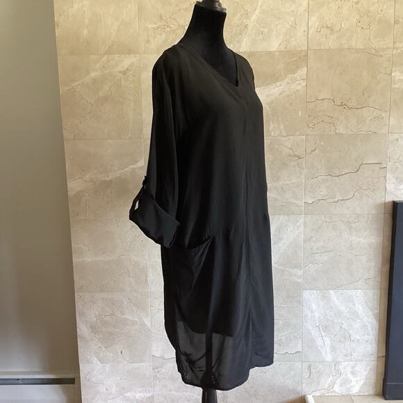 Sara Lanzi Minimalist Midi Shift Dress Medium Black Lagenlook Quiet Luxury Rare - Picture 2 of 13